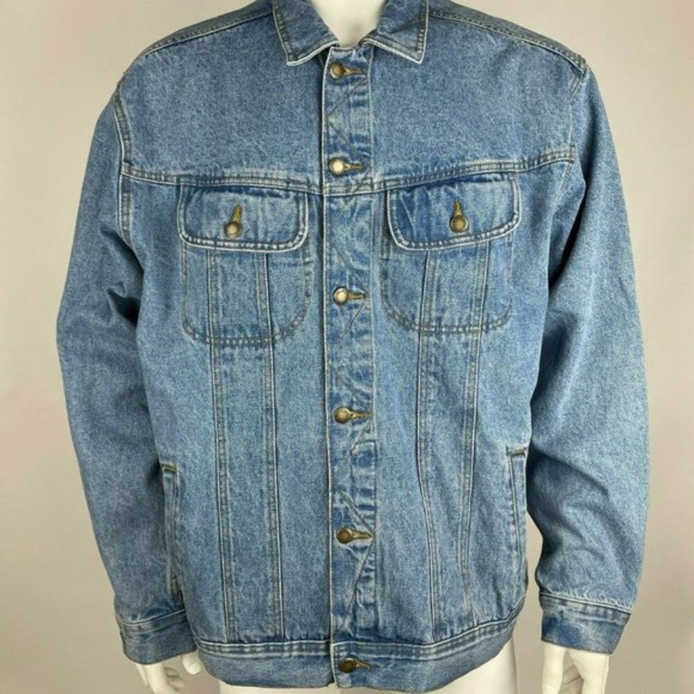 Wrangler Rugged Wear Denim Jacket‎ Long Sleeve Button Up Pockets Blue Mens XL T